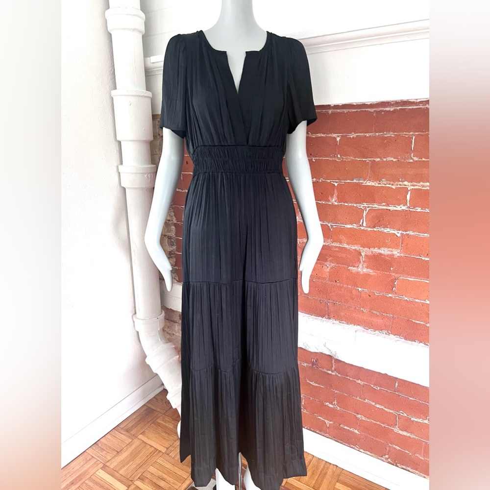 Anthropologie Black Maxi Tiered V‑Neck Dress - Picture 16 of 16